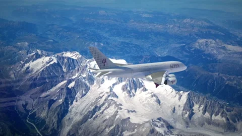 Airplain A380 flight over the Mountain 動画素材 148040299