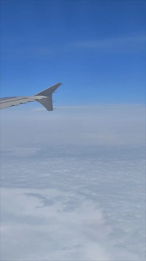 Airplane above clouds blue sky wing view vertical video Stock Footage 282764463