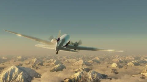 Airplane above the mountains Stock Illustration