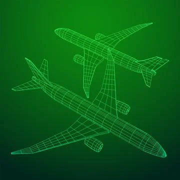 Airplane. Abstract airliner. Wireframe vector illustration Stock Illustration