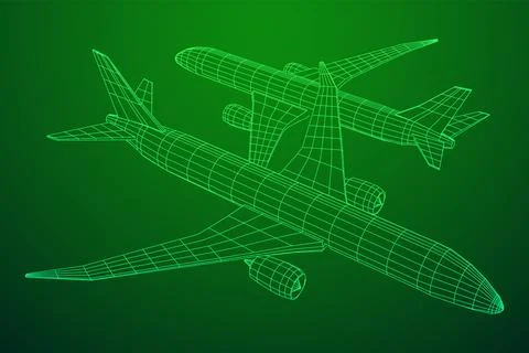 Airplane. Abstract airliner. Wireframe vector illustration Stock Illustration