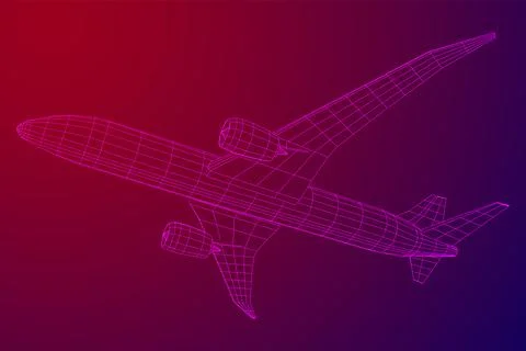 Airplane. Abstract airliner. Wireframe vector illustration Illustrazione stock