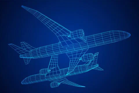 Airplane. Abstract airliner. Wireframe vector illustration Illustrazione stock