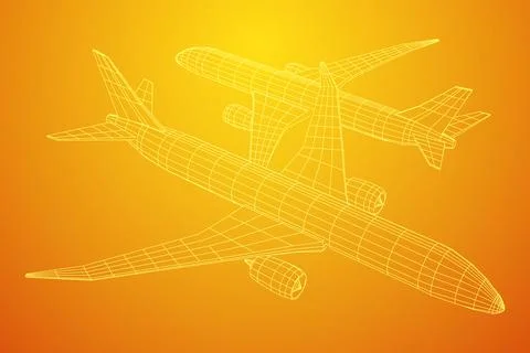 Airplane. Abstract airliner. Wireframe vector illustration Illustrazione stock