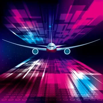 Airplane on an abstract technology background.use layer overlay effect. Stock Illustration