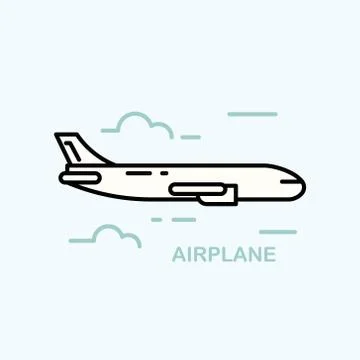 Airplane in the air. Flat design vector illustration. Stock Illustration