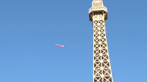 Airplane and Eiffel Tower Stock Footage 10577322