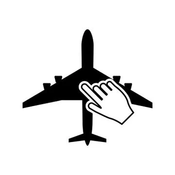 Airplane and hand pointer icon Illustrazione stock