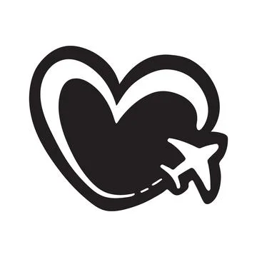 Airplane and heart vector image on white background. Traveling by plane. Lo.. Stock Illustration
