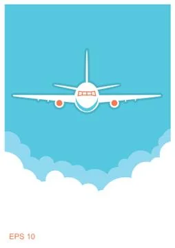 Airplane and sky. Vector blue poster background Stock Illustration