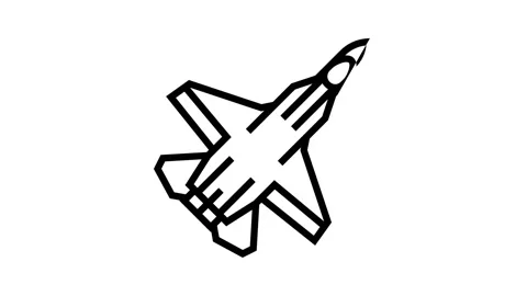 Airplane army fly plane line icon animation Stock Footage 165378456