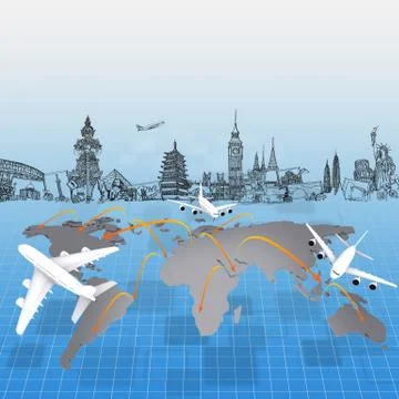 Airplane around the world Stock Illustration