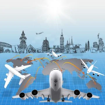 Airplane around the world Stock Illustration