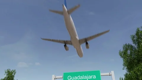 Airplane arriving to Guadalajara airport. Travelling to Mexico conceptual 4K Stock Footage