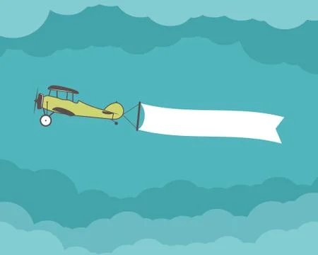 Airplane with banner, empty form for quote, text, slogan, motivation signs Stock Illustration