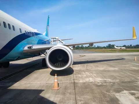 Airplane being preparing ready for take off. Stock Photos