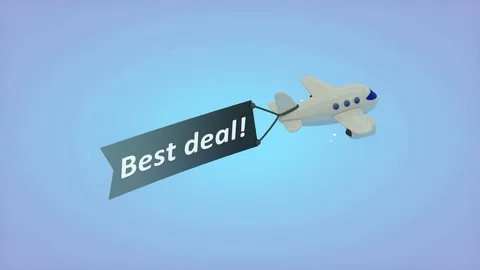 Airplane on blue background with text on flag, Best deal. Stock Footage 71764411