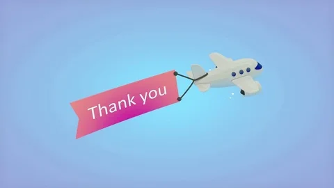 Airplane on blue background with text on flag, Thank you. Stock Footage 71764510