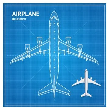 Airplane Blueprint Plan Top View. Vector Illustrazione stock