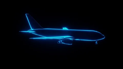 Airplane Boeing 3D visualization in 4K Hologram Sci Fi Stock Footage 124819142