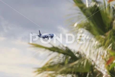Airplane Boeing 737-8AS Ryanair landing in Tenerife aiport Stock Photos