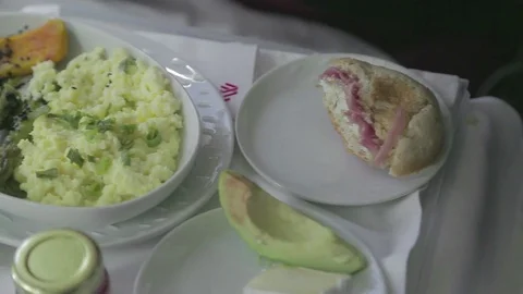 Airplane breakfast Stock Footage 77050625