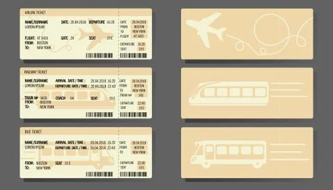 Airplane Bus Train tickets concept design Stock Illustration