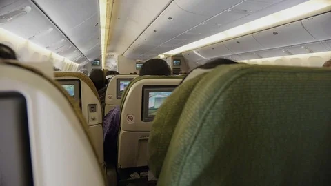 Airplane cabin during flight - passenger's point of view Stock Footage 75005717