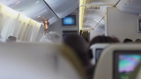 Airplane cabin during flight - passenger's point of view Stock Footage 75007005