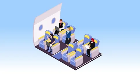 Airplane Cabin Interior, First Class Passengers and Flight Attendant 3d ani.. Stock Footage 337954668