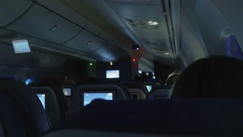 Airplane cabin at night in 4K Stock Footage 147196847