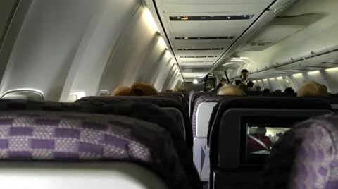 Airplane Cabin, Passengers, Seats, Flights Stock Footage