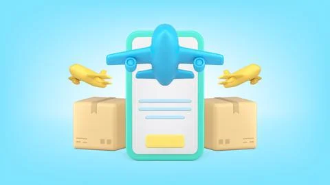 Airplane cargo delivery internet app smartphone GPS navigation service 3d i.. Stock Illustration