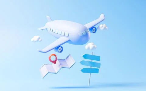 Airplane with cartoon style, 3d rendering. Stock Illustration