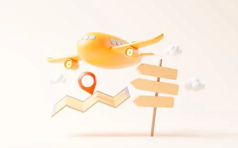 Airplane with cartoon style, 3d rendering. Illustrazione stock