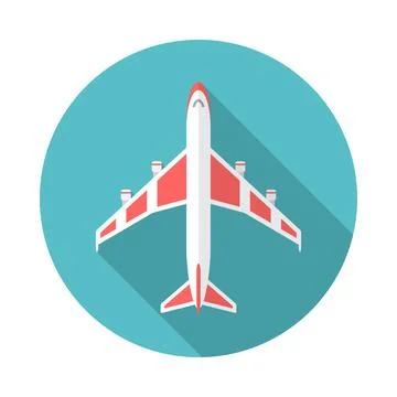 Airplane circle icon with long shadow. Flat design style. Stock Illustration
