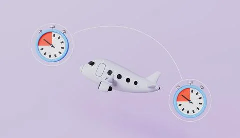 Airplane with clock and calendar, Ready for travel, Vacation planning Stock Illustration