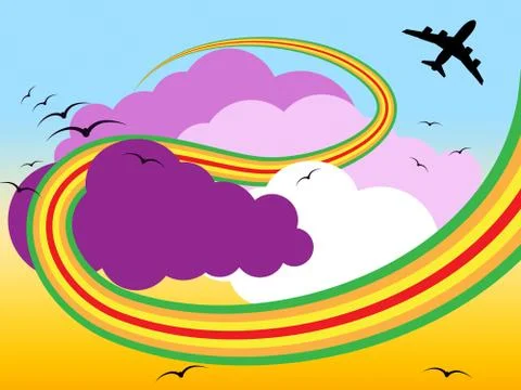 Airplane clouds indicates overcast cloudy and airline Stock Illustration