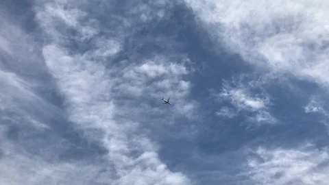 Airplane In Cloudy Blue Sky  Stock Footage 120763729