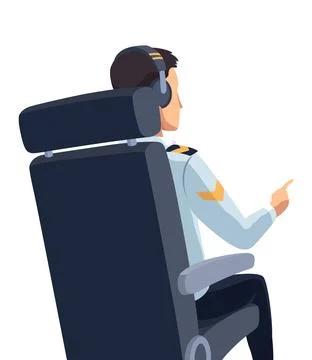 Airplane cockpit pilot. Back view of crew flying airplane. Pilot or copilot Stock Illustration