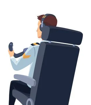 Airplane cockpit pilot. Back view of crew flying airplane. Pilot or copilot Stock Illustration
