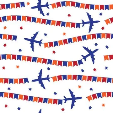 Airplane with colorful flags seamless pattern Stock Illustration