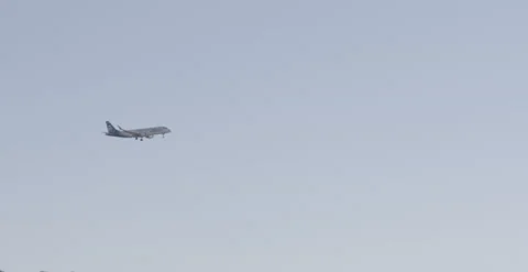 Airplane comes in for landing. Stock Footage 147317501