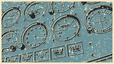 Airplane control panel close-up retro poster Stock Illustration