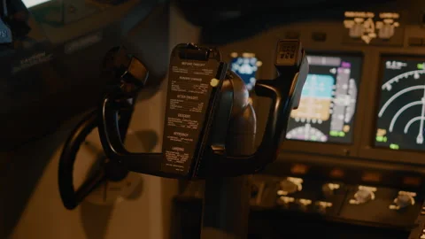 Airplane control panel with dashboard command and lever Stock Footage 205333338