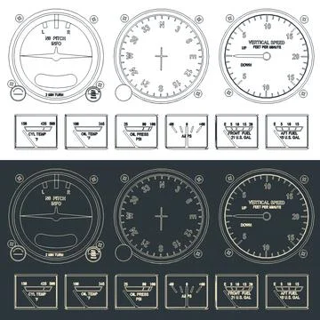 Airplane control panel drawings Stock Illustration