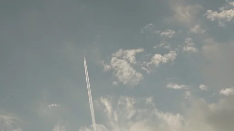 Airplane is crossing the sky with moving clouds in a highest flight altitude Video stock 108884330