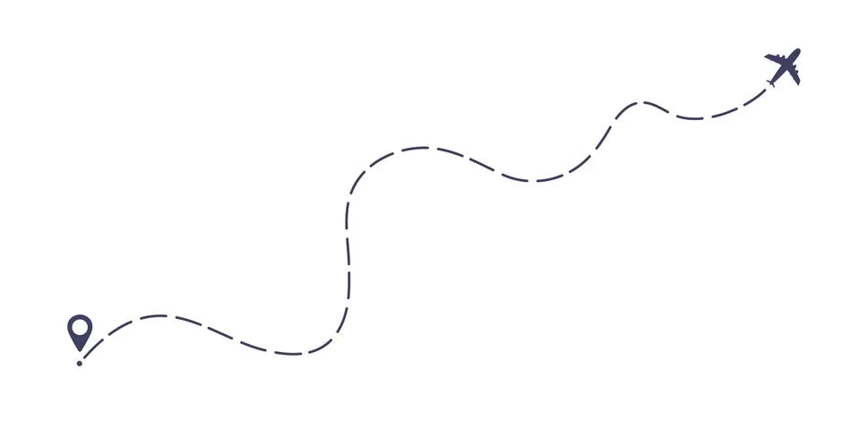 Airplane dashed line path flat style design vector illustration isolated on Stock Illustration