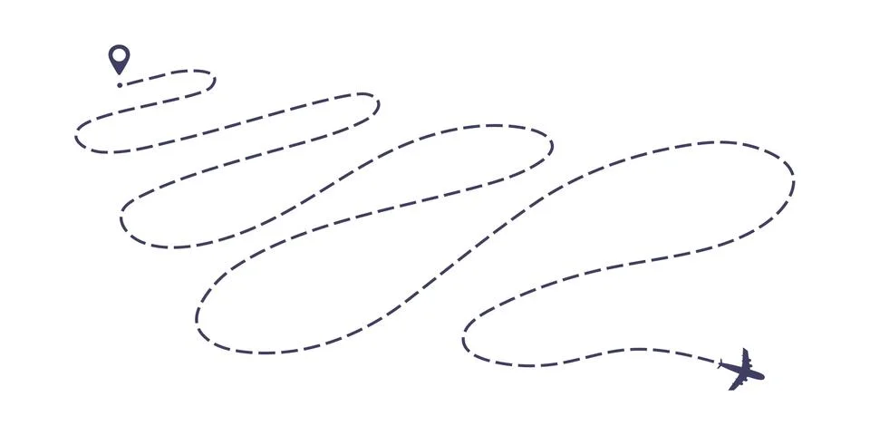 Airplane dashed line path flat style design vector illustration isolated on Stock Illustration