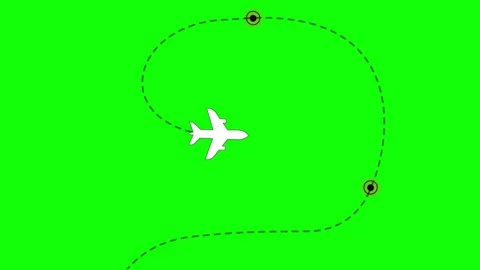 Airplane with dashed trace and map pin at start on green screen animation Stock Footage 306146513